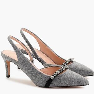 J. Crew Gray Colette slingback d'Orsay pumps in wool-crystal